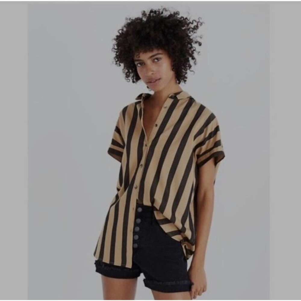 Madewell Central Shirt - Beige and Black Striped Button-Down Shirt